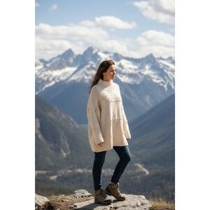 Lou & Grey Cream Chunky Knit Turtleneck Bobble Sweater Tunic XXL